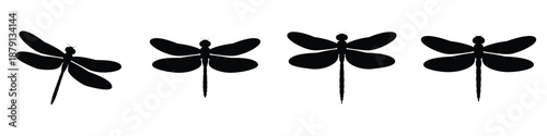 Dragonfly Silhouette Vector Set – Black and White Flying Dragonfly Icons, Minimal Insect Clipart for Spring, Nature, Garden, and Outdoor Design Themes
