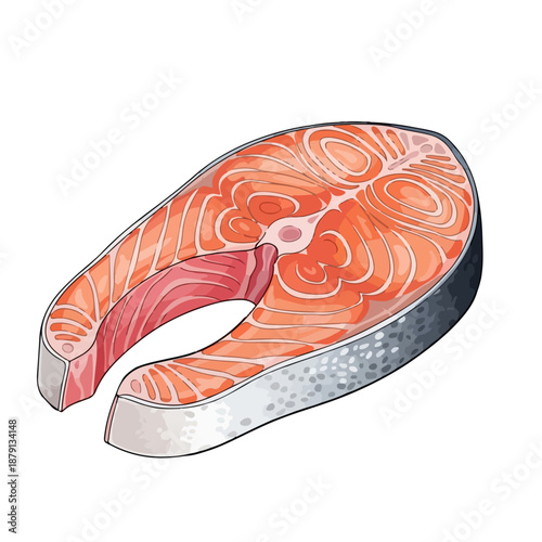 Fresh Salmon Fillet Flat Vector Illustration Isolated on White