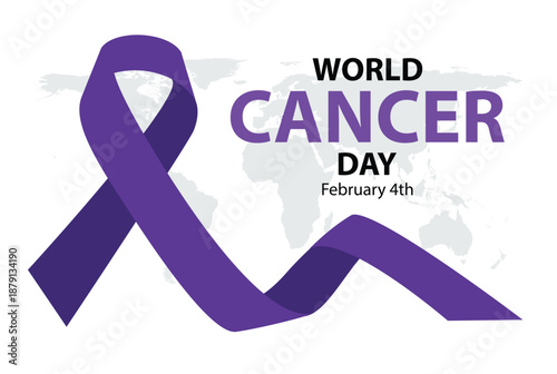 World Cancer Day with purple ribbon design. Cancer awareness background.