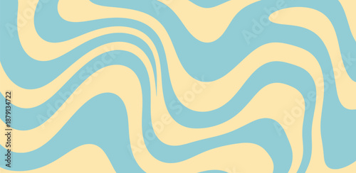 Wavy abstract pattern of blue and beige swirling shapes viewed from directly above in a graphic design