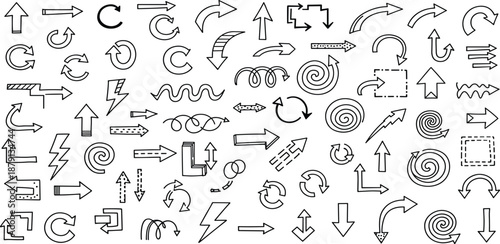 Collection of diverse abstract direction arrows and symbols on a white background, showcasing various styles and shapes