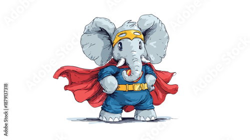 Funny Elephant Wearing Super Hero Costume Vector with Outline