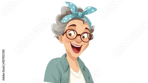Joyful Cartoon Grandmother Smiling Happily on White Background Vector Illustration