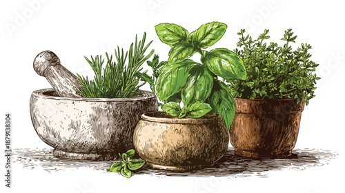 Herbal Mortar Spice Infusion Clipart Vector Art for Culinary Designs