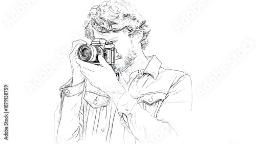 Professional Photographer Posing with Camera - Vector Illustration