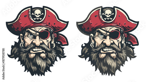 Detailed Pirate Man Mascot Vector with Outline, Isolated on White Background