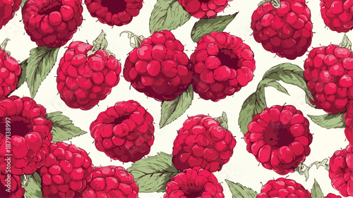 Vibrant Raspberry Fruit Seamless Pattern Vector Art and Illustration