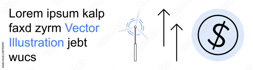 Obraz premium Renewable energy, financial growth, sustainability, clean energy, economic profit, environmental care. Wind turbine with arrows and dollar symbol. Renewable energy and financial growth concept