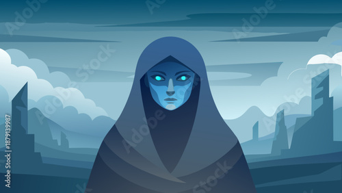 Enigmatic Foggy Veils in Slate Gray Mist Blue Tones - AI-generated illustration