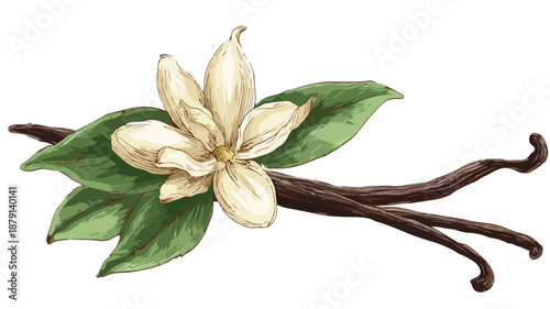 Beautiful Vanilla Flower Bloom Clipart - Vector Art and Illustration