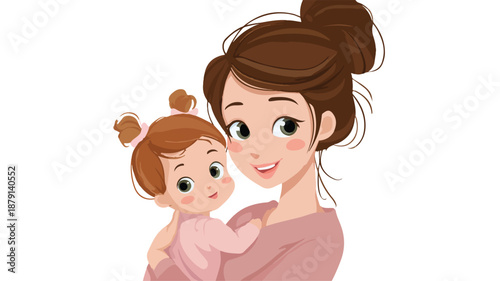 Young Mother with Baby Cartoon Vector Outline Isolated
