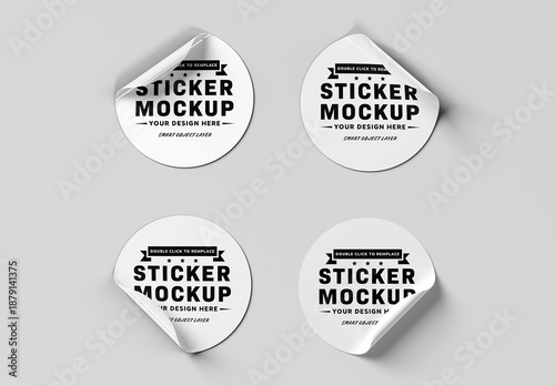 Set Of 4 Isolated Rounded Stickers Mockup