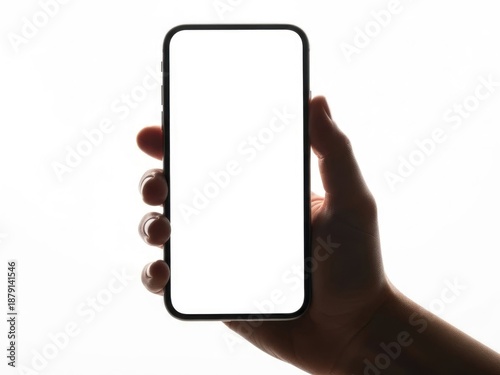 Hand holding smartphone isolated on white background