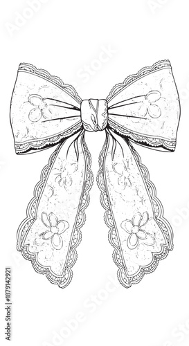 Delicate Lace Bow Illustration with Ribbon Texture and Decorative Edges.