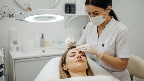 Skilled aesthetician administers botox treatment to a relaxed client in a modern aesthetic clinic with precision and care always