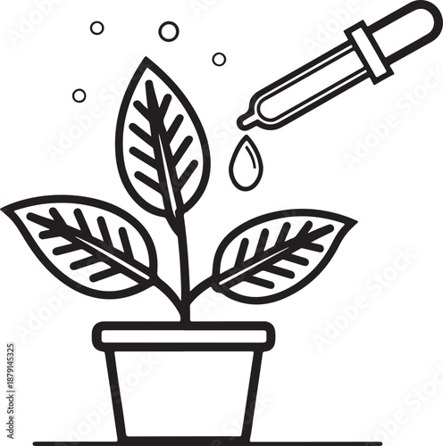 Plant growth concept with pipette dropping liquid