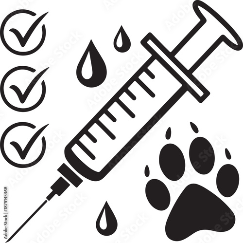 Veterinary vaccination concept with syringe and paw print