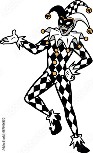 A colorful clown character in a playful pose on transparent background