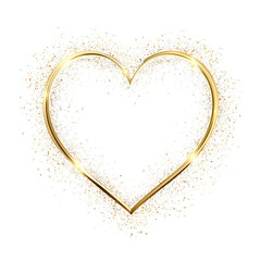 Golden Heart Shape Frame With Glittering Sparkles border isolated on a transparent background