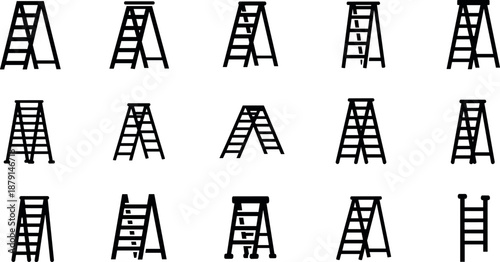 A series of black and white ladder icons arranged in a grid pattern on transparent background