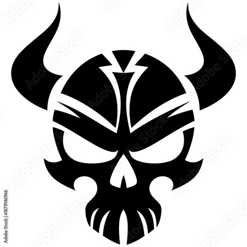 Vector Art Viking Skull Illustration with Symmetrical Design and Helmet Ornaments for Print and Merchandise