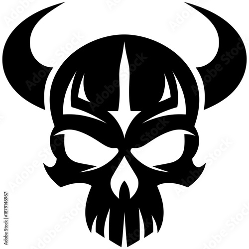 Vector Art Viking Skull with Valkyrie Markings Bold Design for Tattoo or Logo