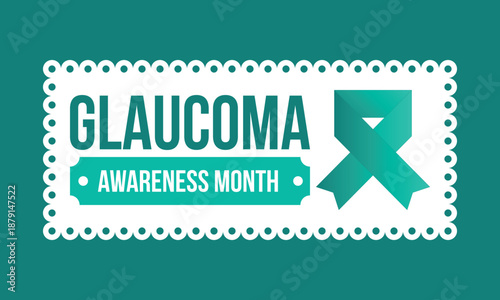 Glaucoma Awareness Month. Celebrate annual in January. Vision problems. Save your eyes. Prevention and protection. Green ribbon. Medical healthcare concept. Poster, banner and background. Vector