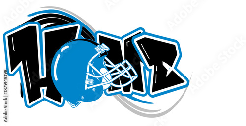 Home  lettering featuring a football helmet as the “O”, in  blue, black and silver tones. A bold, urban style perfect for sports-inspired street art and graffiti.