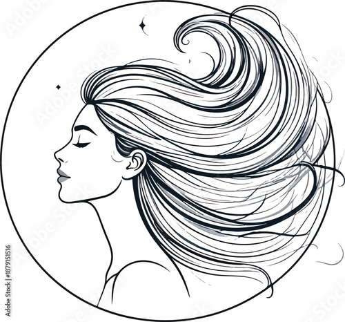 Elegant Woman Profile with Flowing Hair