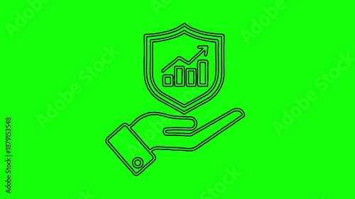 Protected Business Growth Line Icon Animation on Green Screen