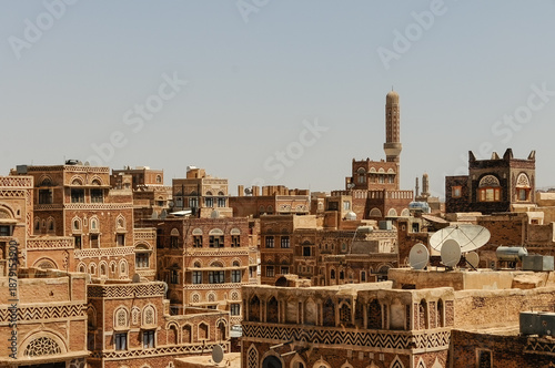 Sana'a, Yemen - March 17th 2013 - Photo showing typical architecture in the old part of the  Yemeni capital