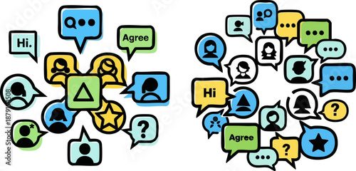 Colorful Speech Bubbles with User Icons and Text Messages