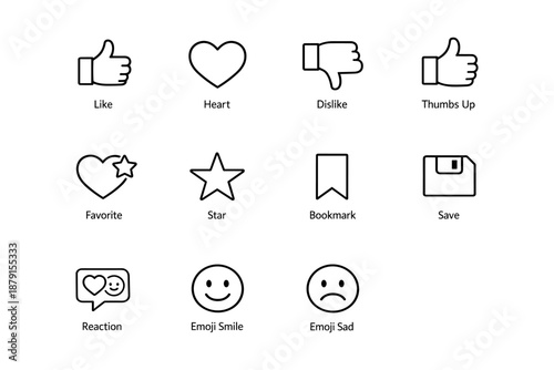Collection of black and white social media and interface icons