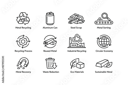 Icons illustrating metal recycling and sustainable industry concepts