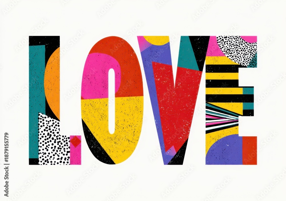 Fototapeta premium Colorful geometric abstract typography spells the word love boldly