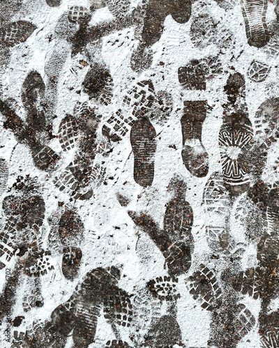 abstract shoe prints in the snow