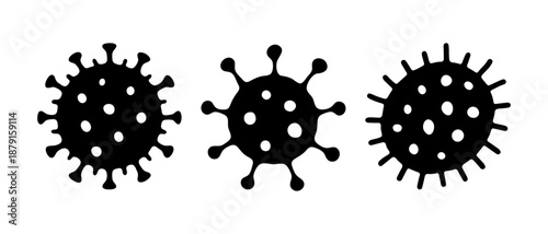 Black Virus and Bacteria Icons Set