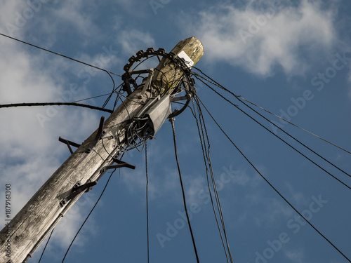 Telegraph Pole with Telephone Lines and power cables
