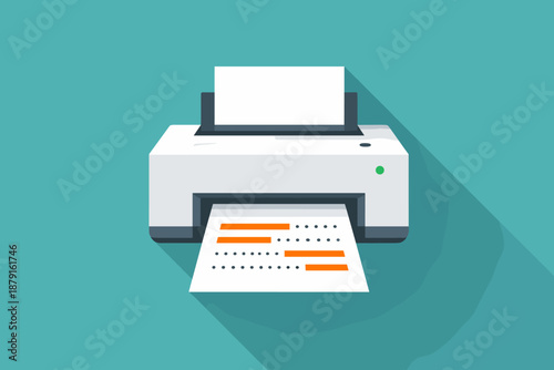 Classic printer icon in action! 😄 This is a cute flat/cartoon illustration of an office printer printing a document.