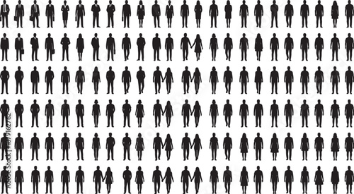 arge Set of People Silhouettes Walking Alone and in Couples in Various Outfits for Urban Life Street Scene and Social Interaction Design Isolated on White