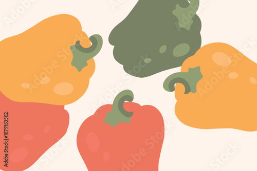 Art & Illustration Fresh red, yellow, and green bell peppers, vector illustration, healthy food, organic vegetables, for banners and web design