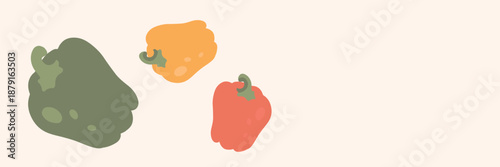Art & Illustration Fresh red, yellow, and green bell peppers, vector illustration, healthy food, organic vegetables, for banners and web design