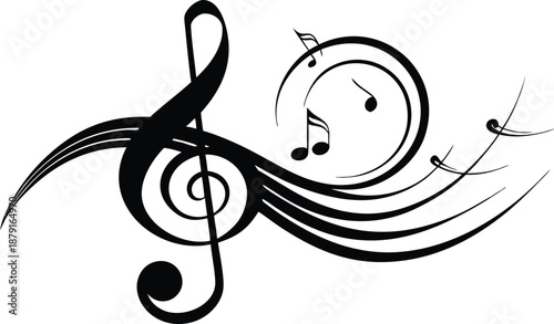 Musical harmony a stylized treble clef with musical notes on a white background creating a sense of rhythm and melody