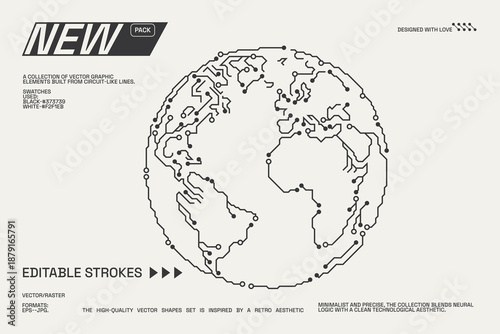 Abstract circuitry designs showcasing geometric and minimalist aesthetics with editable strokes