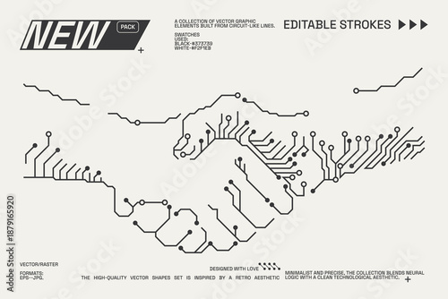 Abstract circuitry designs showcasing geometric and minimalist aesthetics with editable strokes