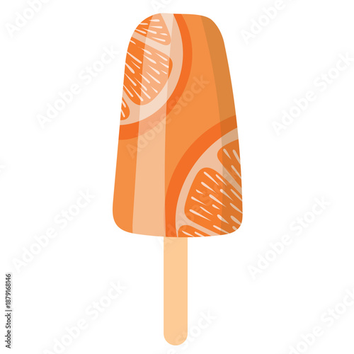 cute kids style orange popsicle on stick with citrus slices isolated vector illustration