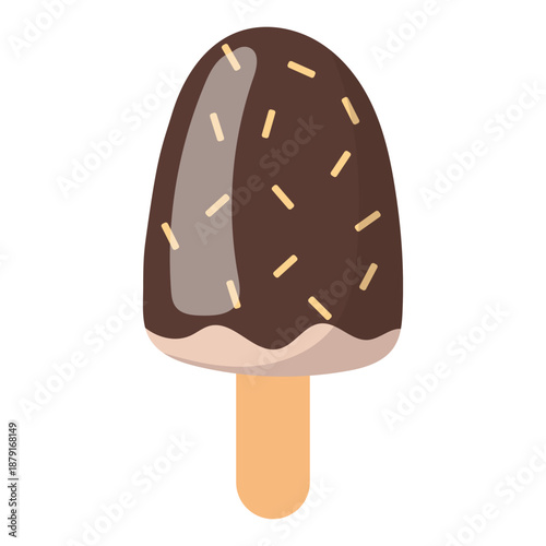 cute kids style chocolate dipped popsicle with sprinkles on stick isolated vector illustration
