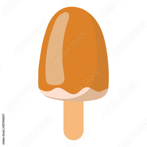 cute kids style orange glazed popsicle with creamy base on stick isolated vector illustration