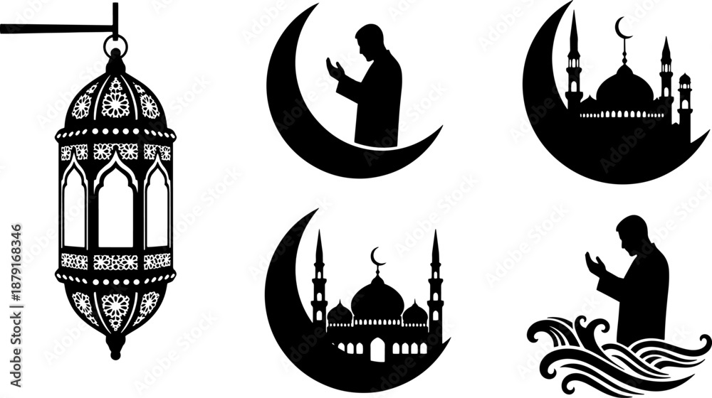 Fototapeta premium Ramadan Islamic Symbols and Silhouettes Collection.