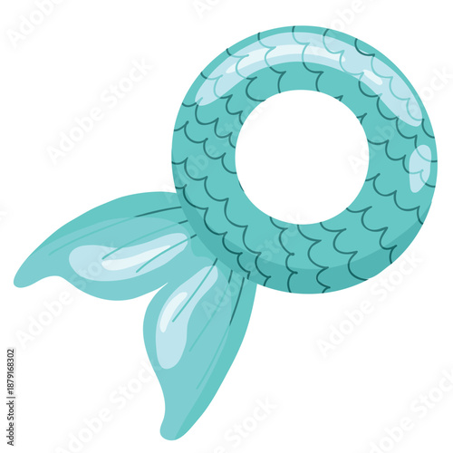 Turquoise mermaid tail inflatable swim ring cartoon illustration